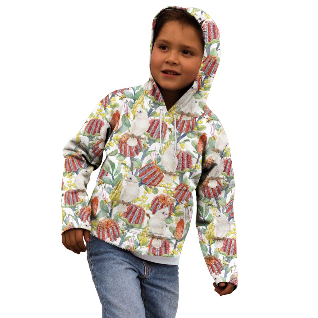 Little Corella Australia Cockatoo Kid Hoodie Cacatua Sanguinea Banksia Seamless White - Aussie Hoodie