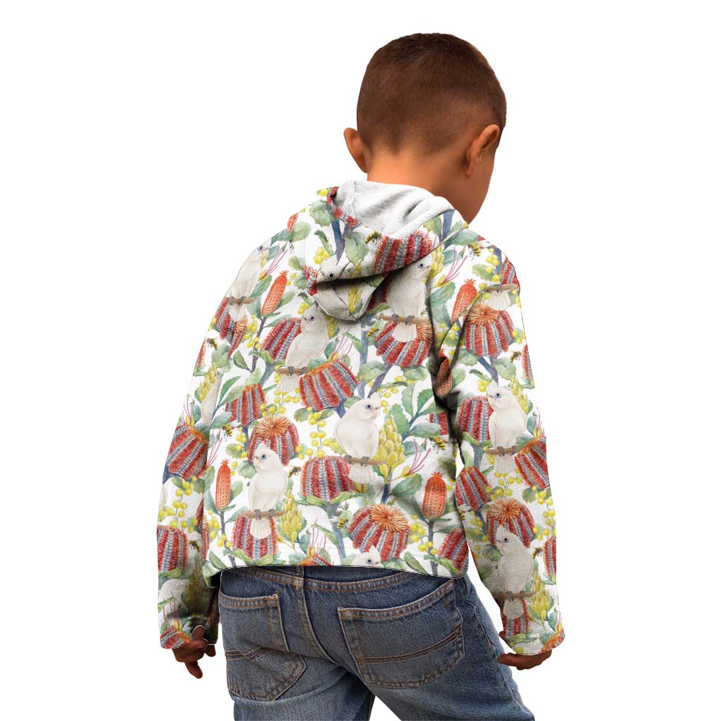 Little Corella Australia Cockatoo Kid Hoodie Cacatua Sanguinea Banksia Seamless White - Aussie Hoodie