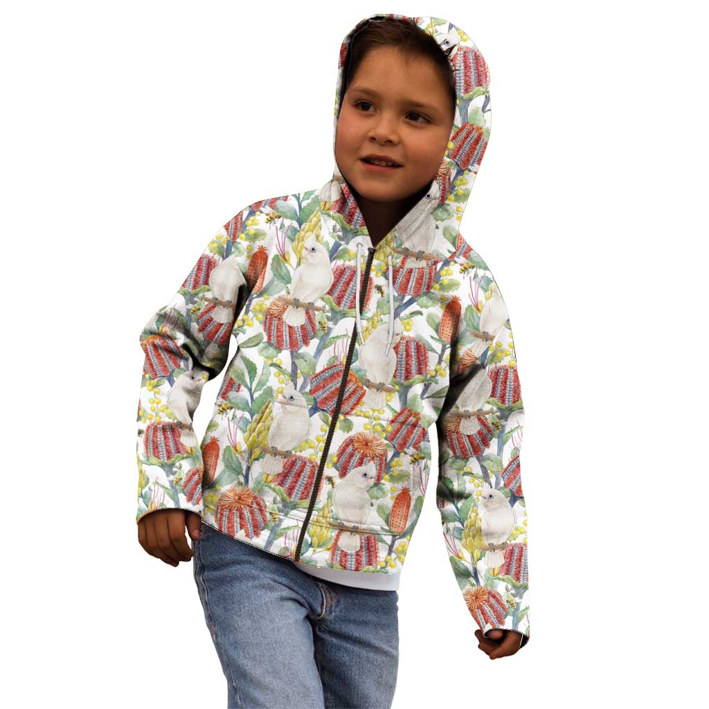 Little Corella Australia Cockatoo Kid Hoodie Cacatua Sanguinea Banksia Seamless White - Aussie Hoodie