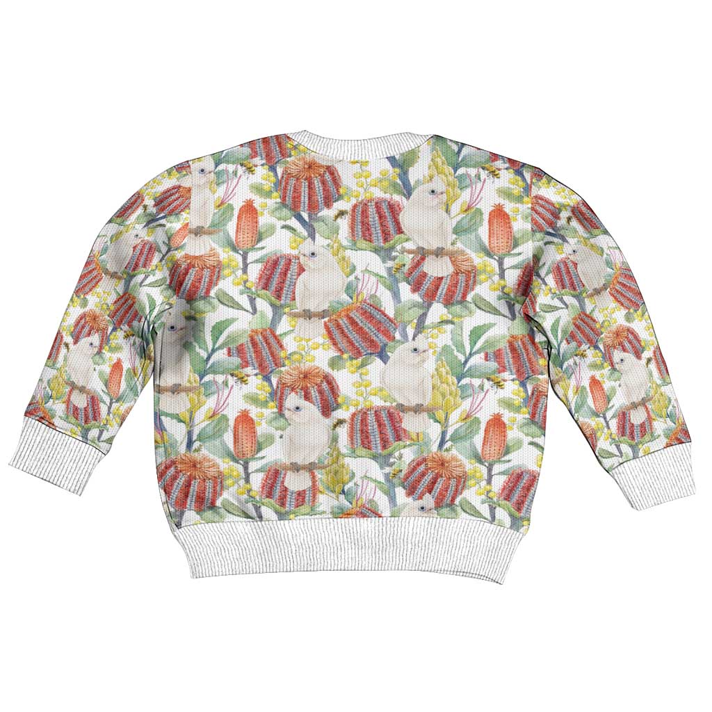 Little Corella Australia Cockatoo Kid Ugly Christmas Sweater Cacatua Sanguinea Banksia Seamless White - Aussie Hoodie
