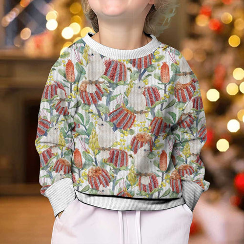 Little Corella Australia Cockatoo Kid Ugly Christmas Sweater Cacatua Sanguinea Banksia Seamless White - Aussie Hoodie
