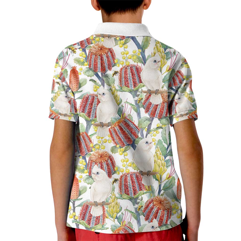 Little Corella Australia Cockatoo Kid Polo Shirt Cacatua Sanguinea Banksia Seamless White - Aussie Hoodie