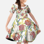 Little Corella Australia Cockatoo Kid Short Sleeve Dress Cacatua Sanguinea Banksia Seamless White - Aussie Hoodie