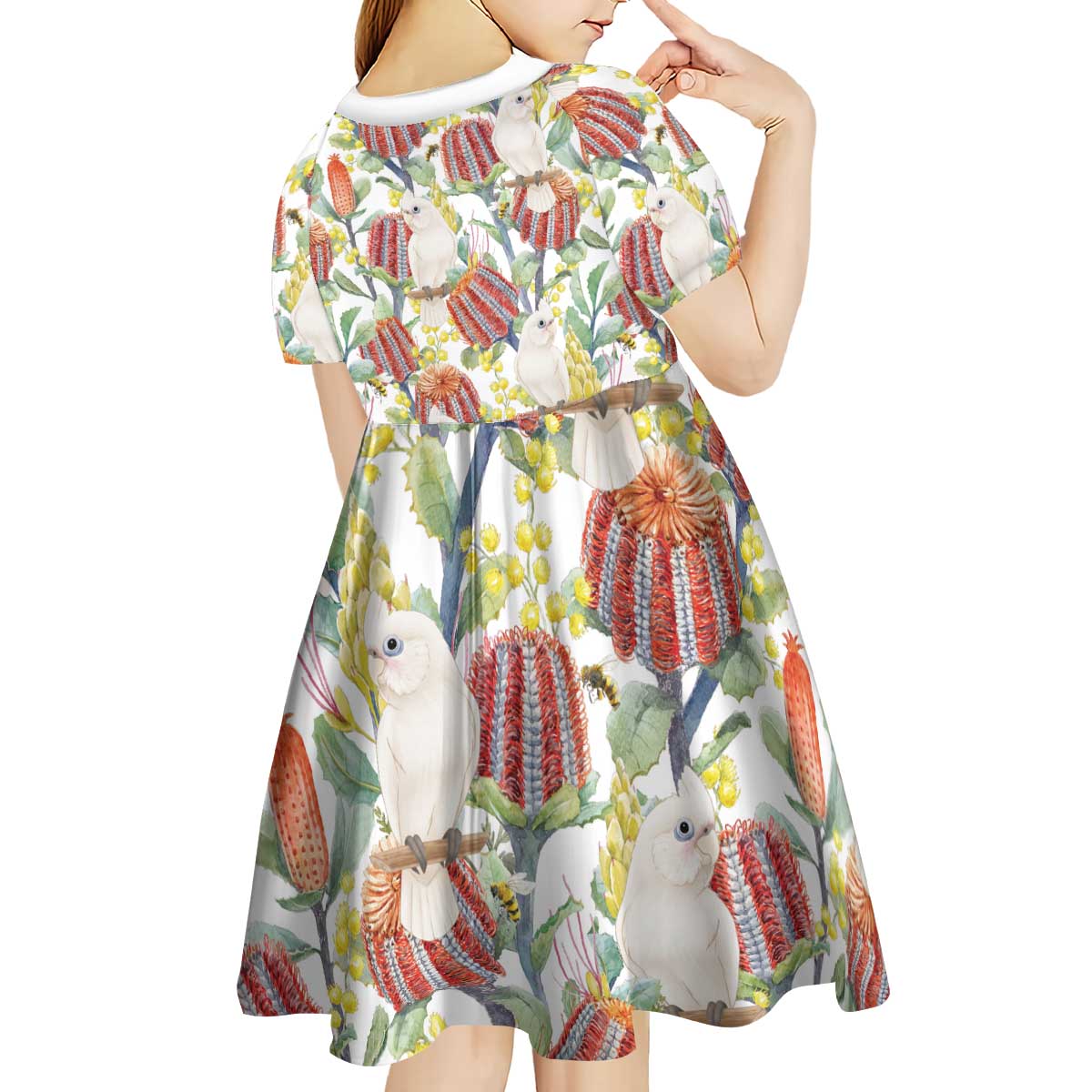 Little Corella Australia Cockatoo Kid Short Sleeve Dress Cacatua Sanguinea Banksia Seamless White - Aussie Hoodie