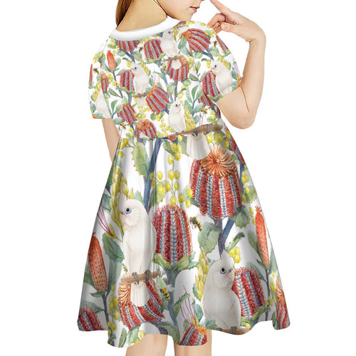 Little Corella Australia Cockatoo Kid Short Sleeve Dress Cacatua Sanguinea Banksia Seamless White - Aussie Hoodie