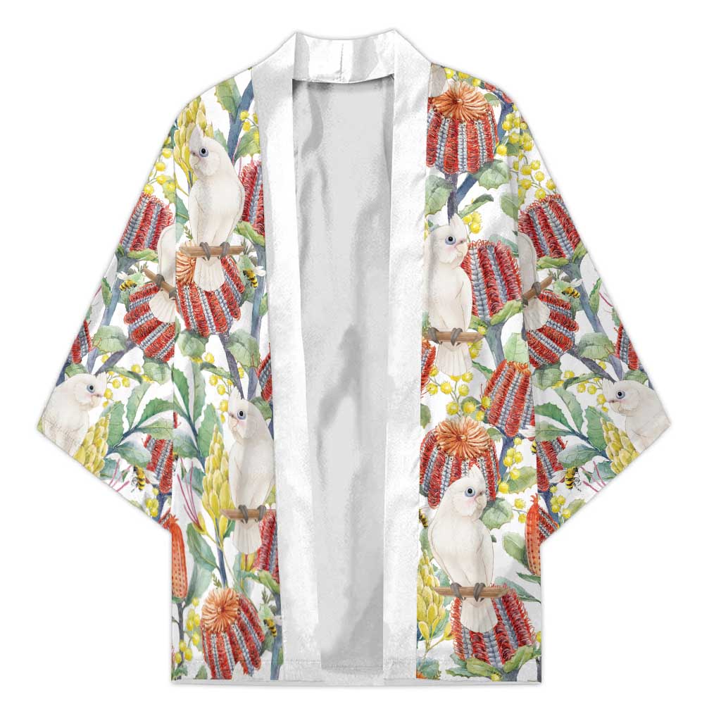 Little Corella Australia Cockatoo Kimono Cacatua Sanguinea Banksia Seamless White - Aussie Hoodie