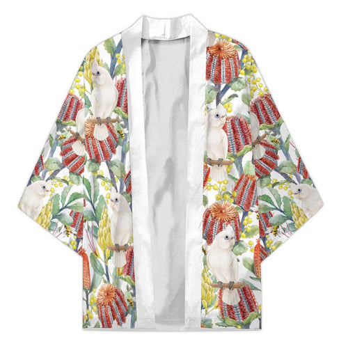 Little Corella Australia Cockatoo Kimono Cacatua Sanguinea Banksia Seamless White - Aussie Hoodie