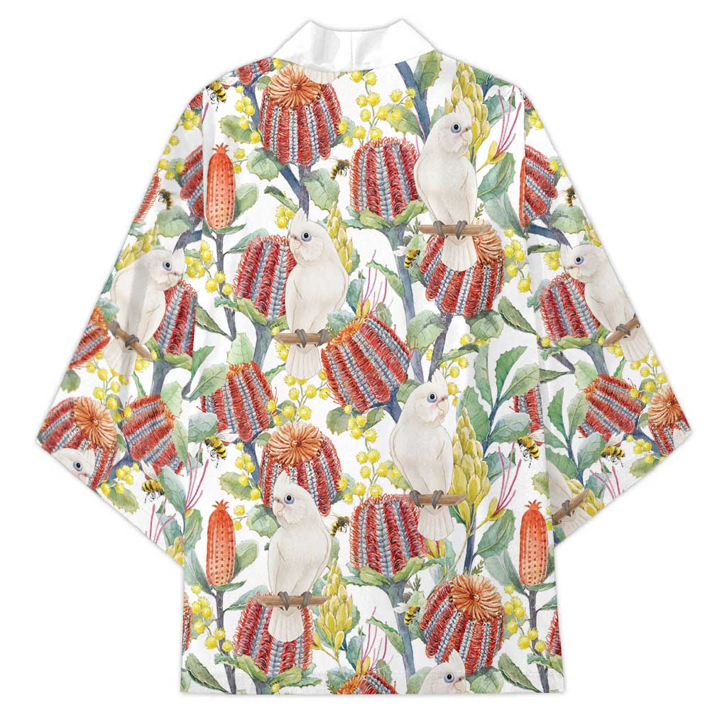 Little Corella Australia Cockatoo Kimono Cacatua Sanguinea Banksia Seamless White - Aussie Hoodie