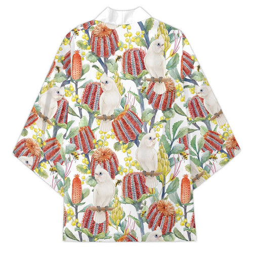 Little Corella Australia Cockatoo Kimono Cacatua Sanguinea Banksia Seamless White - Aussie Hoodie
