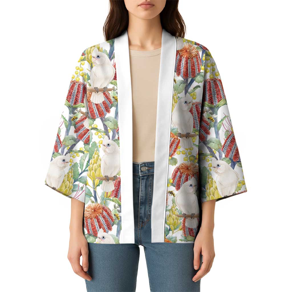 Little Corella Australia Cockatoo Kimono Cacatua Sanguinea Banksia Seamless White - Aussie Hoodie