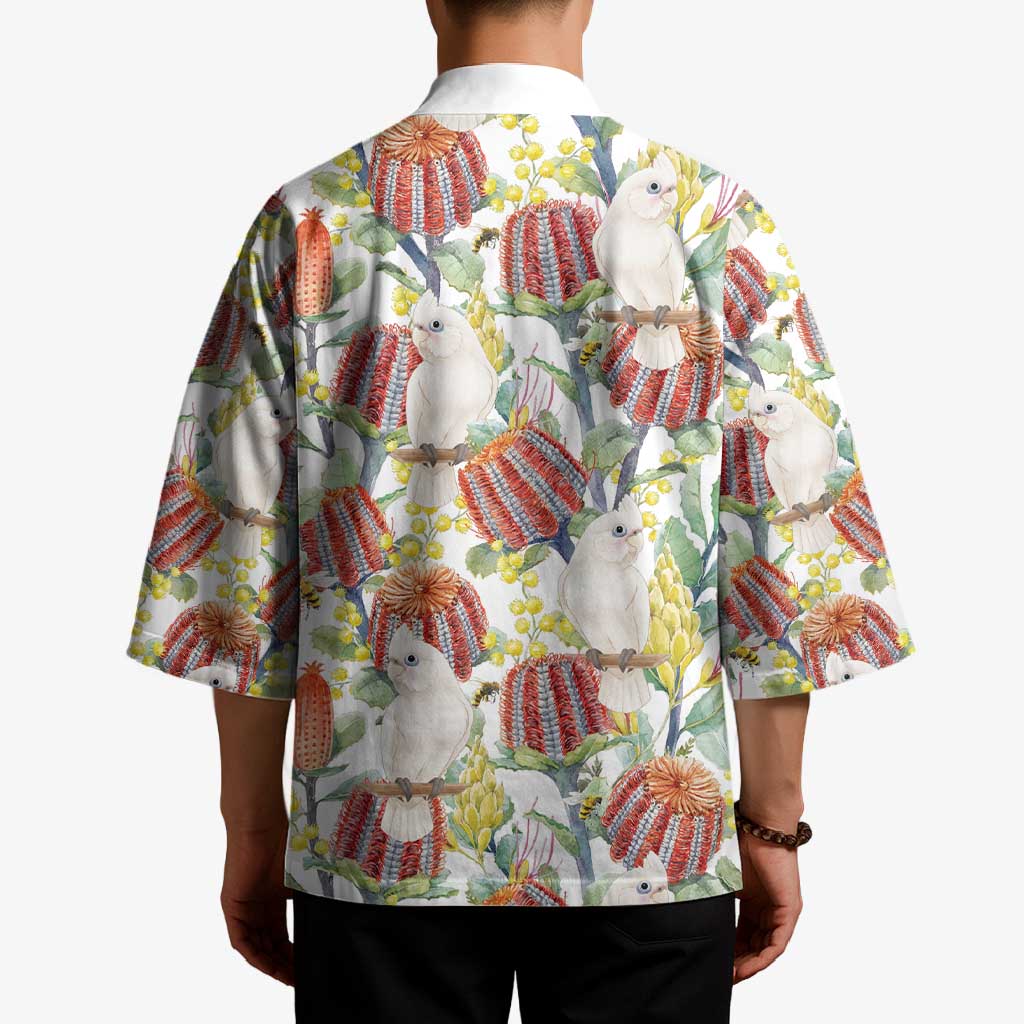 Little Corella Australia Cockatoo Kimono Cacatua Sanguinea Banksia Seamless White - Aussie Hoodie