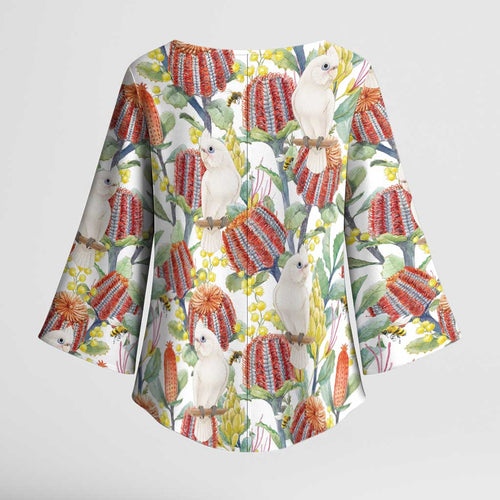 Little Corella Australia Cockatoo Kimono Sleeve Blouse Cacatua Sanguinea Banksia Seamless White - Aussie Hoodie