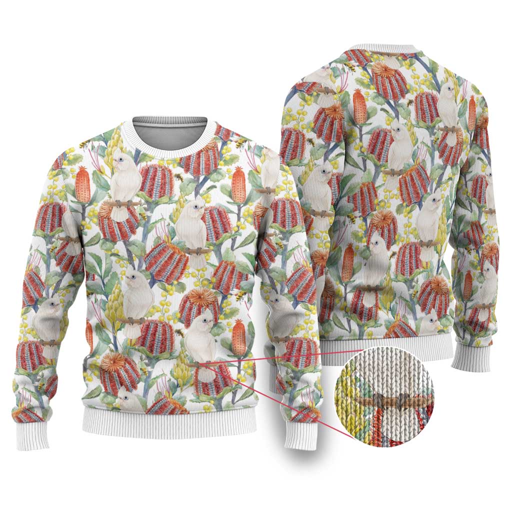Little Corella Australia Cockatoo Ugly Christmas Sweater Cacatua Sanguinea Banksia Seamless White - Aussie Hoodie