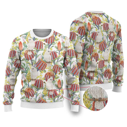 Little Corella Australia Cockatoo Ugly Christmas Sweater Cacatua Sanguinea Banksia Seamless White - Aussie Hoodie