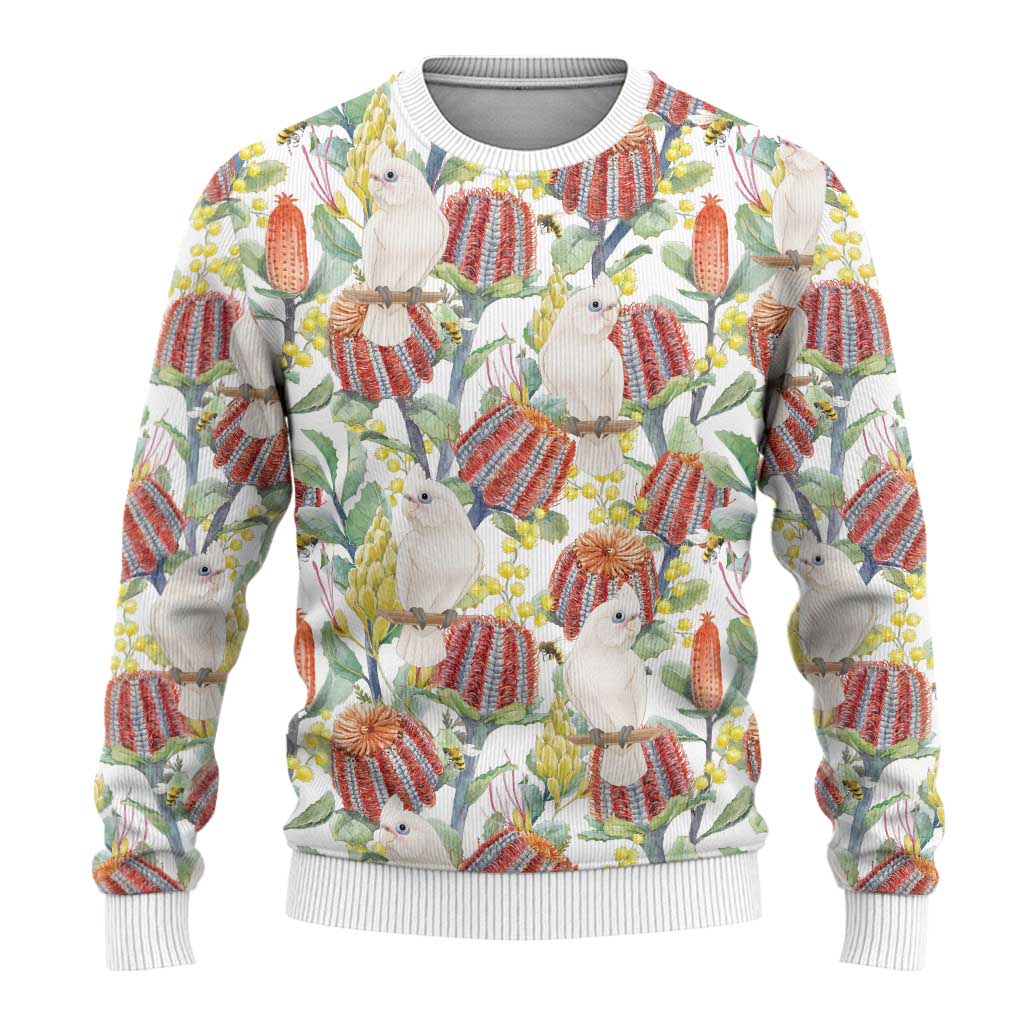 Little Corella Australia Cockatoo Ugly Christmas Sweater Cacatua Sanguinea Banksia Seamless White - Aussie Hoodie