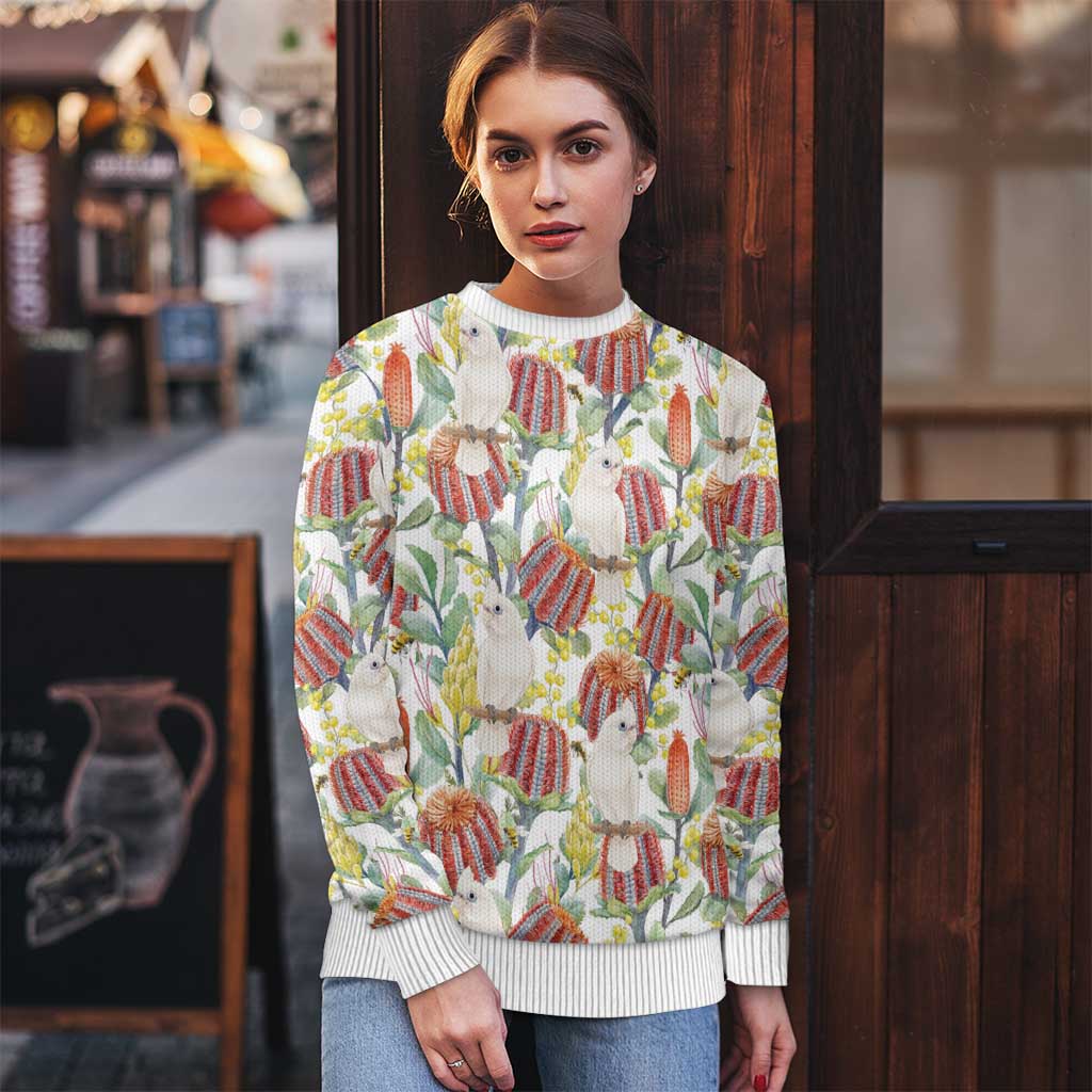 Little Corella Australia Cockatoo Ugly Christmas Sweater Cacatua Sanguinea Banksia Seamless White - Aussie Hoodie
