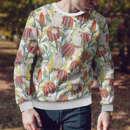 Little Corella Australia Cockatoo Ugly Christmas Sweater Cacatua Sanguinea Banksia Seamless White - Aussie Hoodie