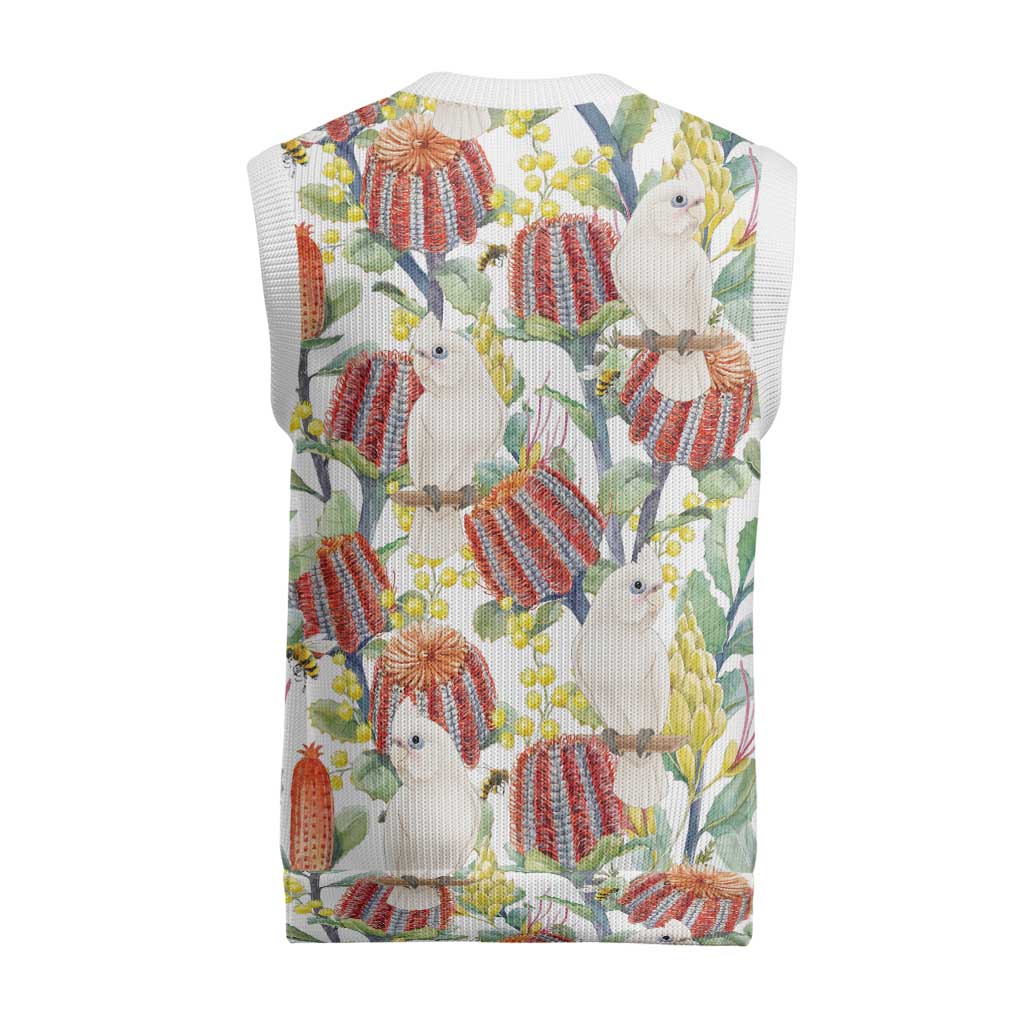 Little Corella Australia Cockatoo Christmas Knitted V-Neck Vest Cacatua Sanguinea Banksia Seamless White - Aussie Hoodie