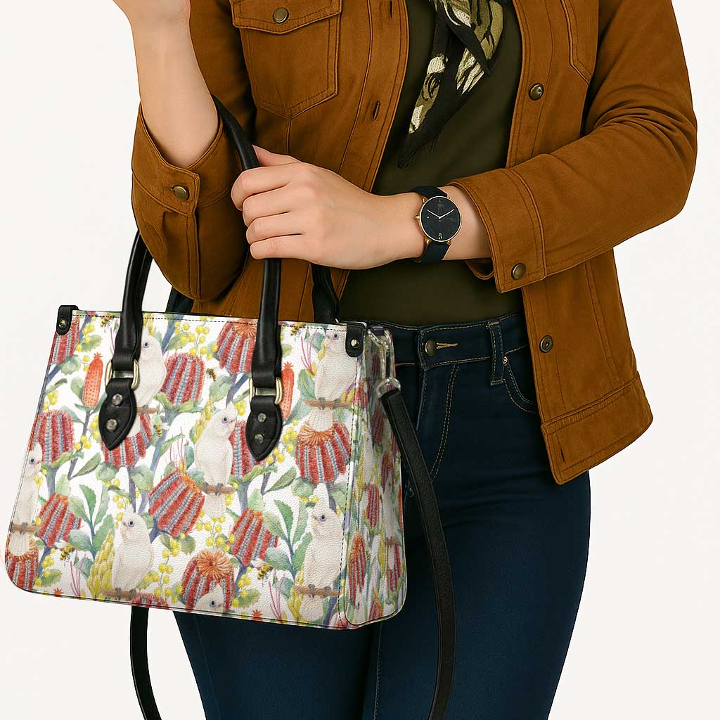 Little Corella Australia Cockatoo Leather Bag Cacatua Sanguinea Banksia Seamless White - Aussie Hoodie