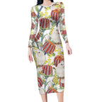 Little Corella Australia Cockatoo Long Sleeve Bodycon Dress Cacatua Sanguinea Banksia Seamless White - Aussie Hoodie