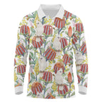 Little Corella Australia Cockatoo Long Sleeve Polo Shirt Cacatua Sanguinea Banksia Seamless White - Aussie Hoodie