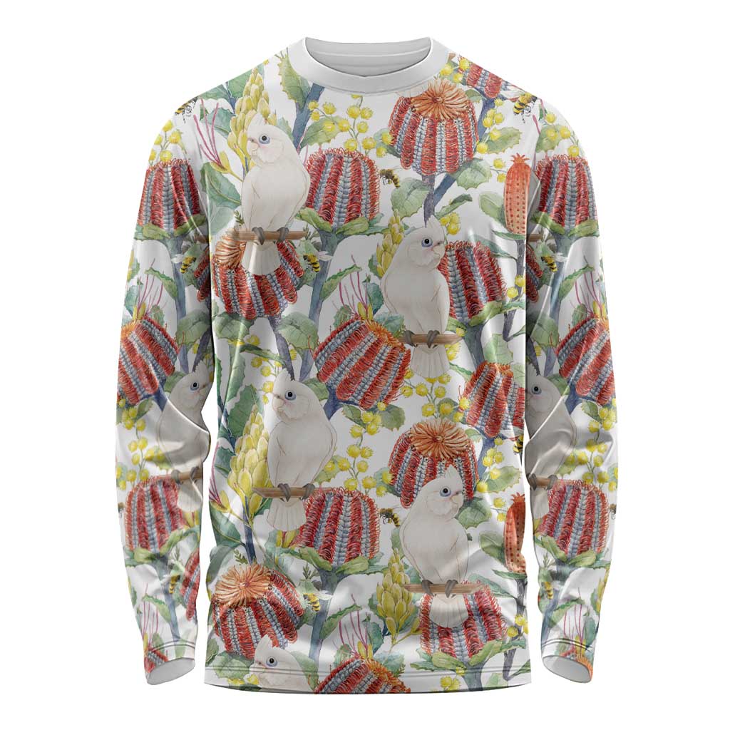 Little Corella Australia Cockatoo Long Sleeve Shirt Cacatua Sanguinea Banksia Seamless White - Aussie Hoodie