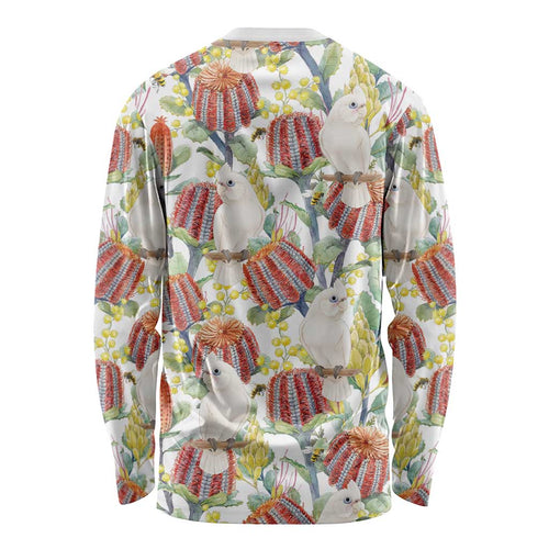 Little Corella Australia Cockatoo Long Sleeve Shirt Cacatua Sanguinea Banksia Seamless White - Aussie Hoodie
