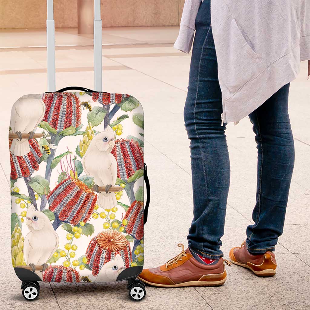 Little Corella Australia Cockatoo Luggage Cover Cacatua Sanguinea Banksia Seamless White - Aussie Hoodie