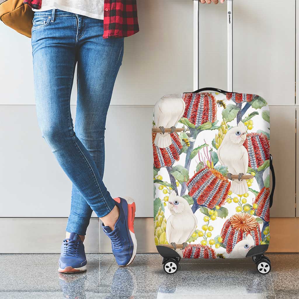Little Corella Australia Cockatoo Luggage Cover Cacatua Sanguinea Banksia Seamless White - Aussie Hoodie