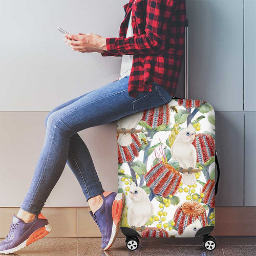 Little Corella Australia Cockatoo Luggage Cover Cacatua Sanguinea Banksia Seamless White - Aussie Hoodie