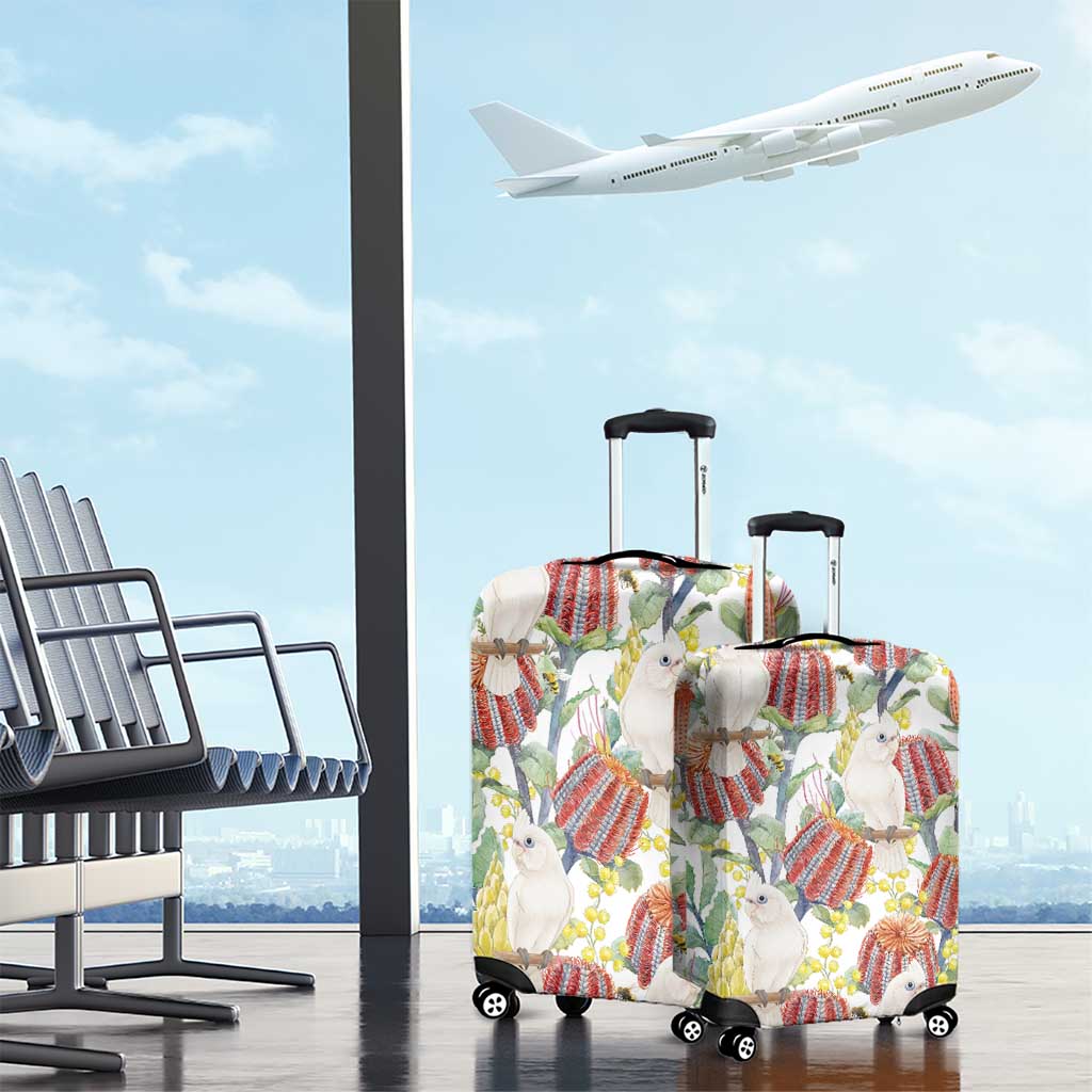 Little Corella Australia Cockatoo Luggage Cover Cacatua Sanguinea Banksia Seamless White - Aussie Hoodie