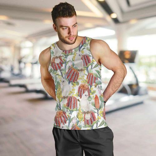 Little Corella Australia Cockatoo Men Tank Top Cacatua Sanguinea Banksia Seamless White - Aussie Hoodie