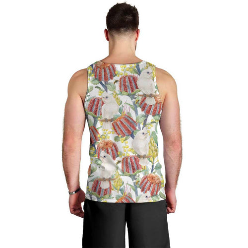 Little Corella Australia Cockatoo Men Tank Top Cacatua Sanguinea Banksia Seamless White - Aussie Hoodie