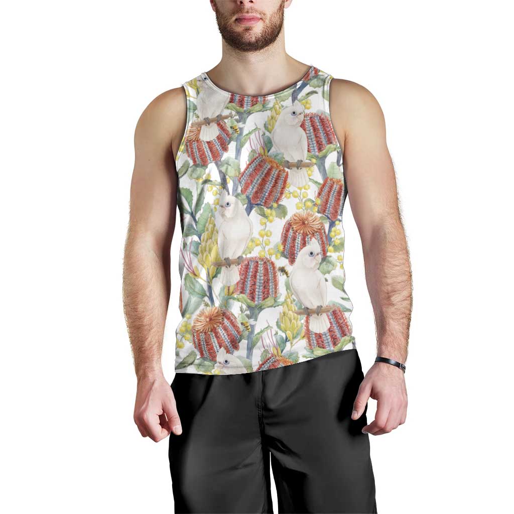 Little Corella Australia Cockatoo Men Tank Top Cacatua Sanguinea Banksia Seamless White - Aussie Hoodie