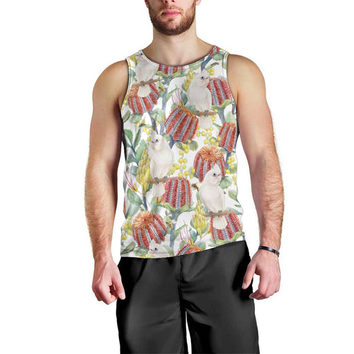 Little Corella Australia Cockatoo Men Tank Top Cacatua Sanguinea Banksia Seamless White - Aussie Hoodie