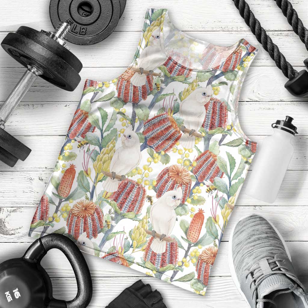 Little Corella Australia Cockatoo Men Tank Top Cacatua Sanguinea Banksia Seamless White - Aussie Hoodie