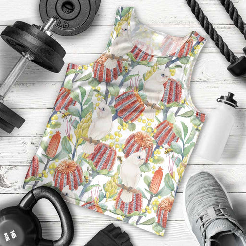 Little Corella Australia Cockatoo Men Tank Top Cacatua Sanguinea Banksia Seamless White - Aussie Hoodie