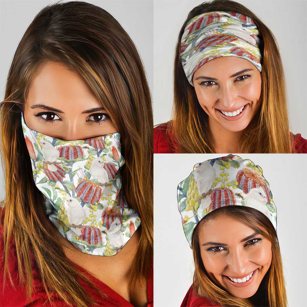 Little Corella Australia Cockatoo Neck Gaiter Cacatua Sanguinea Banksia Seamless White - Aussie Hoodie