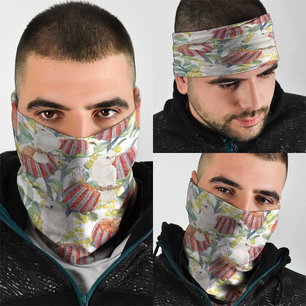 Little Corella Australia Cockatoo Neck Gaiter Cacatua Sanguinea Banksia Seamless White - Aussie Hoodie