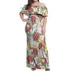 Little Corella Australia Cockatoo Off Shoulder Maxi Dress Cacatua Sanguinea Banksia Seamless White - Aussie Hoodie