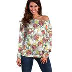Little Corella Australia Cockatoo Off Shoulder Sweater Cacatua Sanguinea Banksia Seamless White - Aussie Hoodie