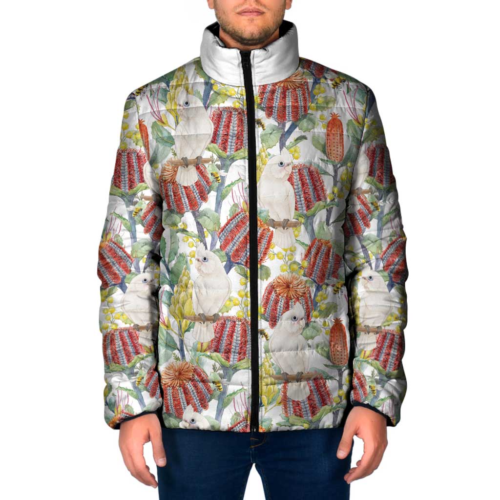 Little Corella Australia Cockatoo Padded Jacket Cacatua Sanguinea Banksia Seamless White - Aussie Hoodie