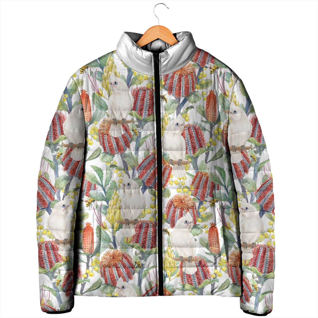 Little Corella Australia Cockatoo Padded Jacket Cacatua Sanguinea Banksia Seamless White - Aussie Hoodie