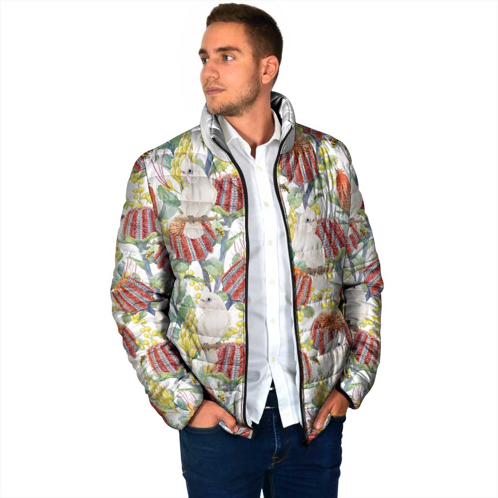 Little Corella Australia Cockatoo Padded Jacket Cacatua Sanguinea Banksia Seamless White - Aussie Hoodie
