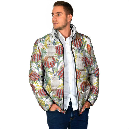 Little Corella Australia Cockatoo Padded Jacket Cacatua Sanguinea Banksia Seamless White - Aussie Hoodie