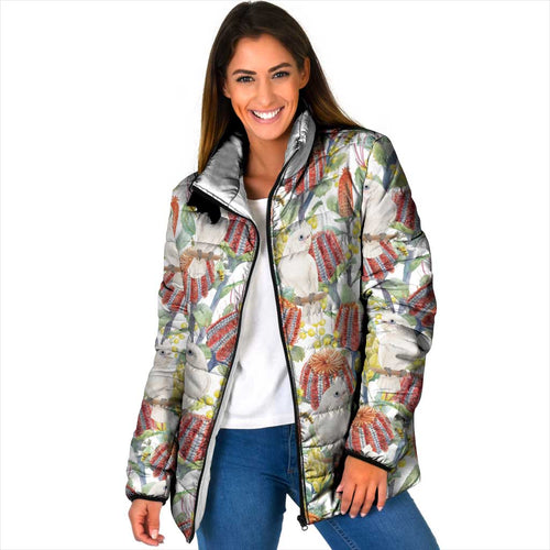 Little Corella Australia Cockatoo Padded Jacket Cacatua Sanguinea Banksia Seamless White - Aussie Hoodie
