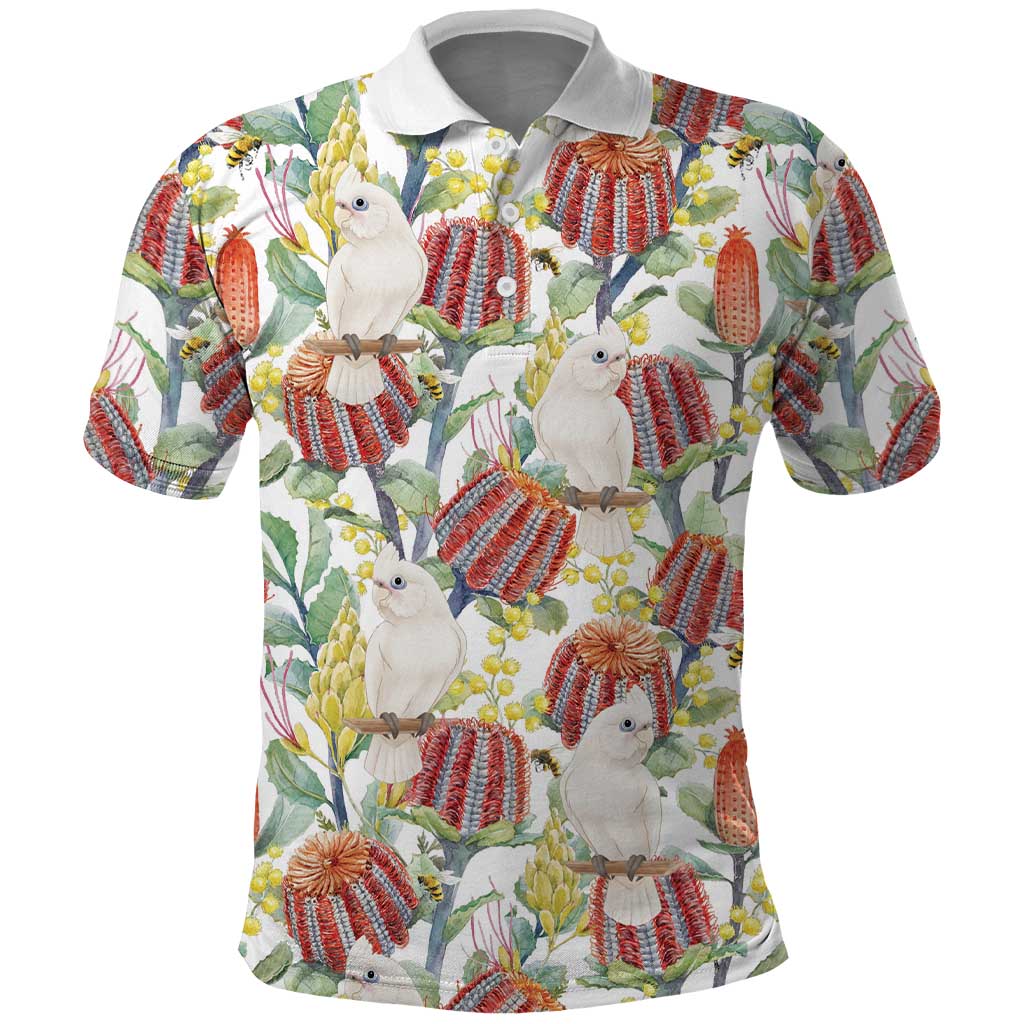 Little Corella Australia Cockatoo Polo Shirt Cacatua Sanguinea Banksia Seamless White - Aussie Hoodie