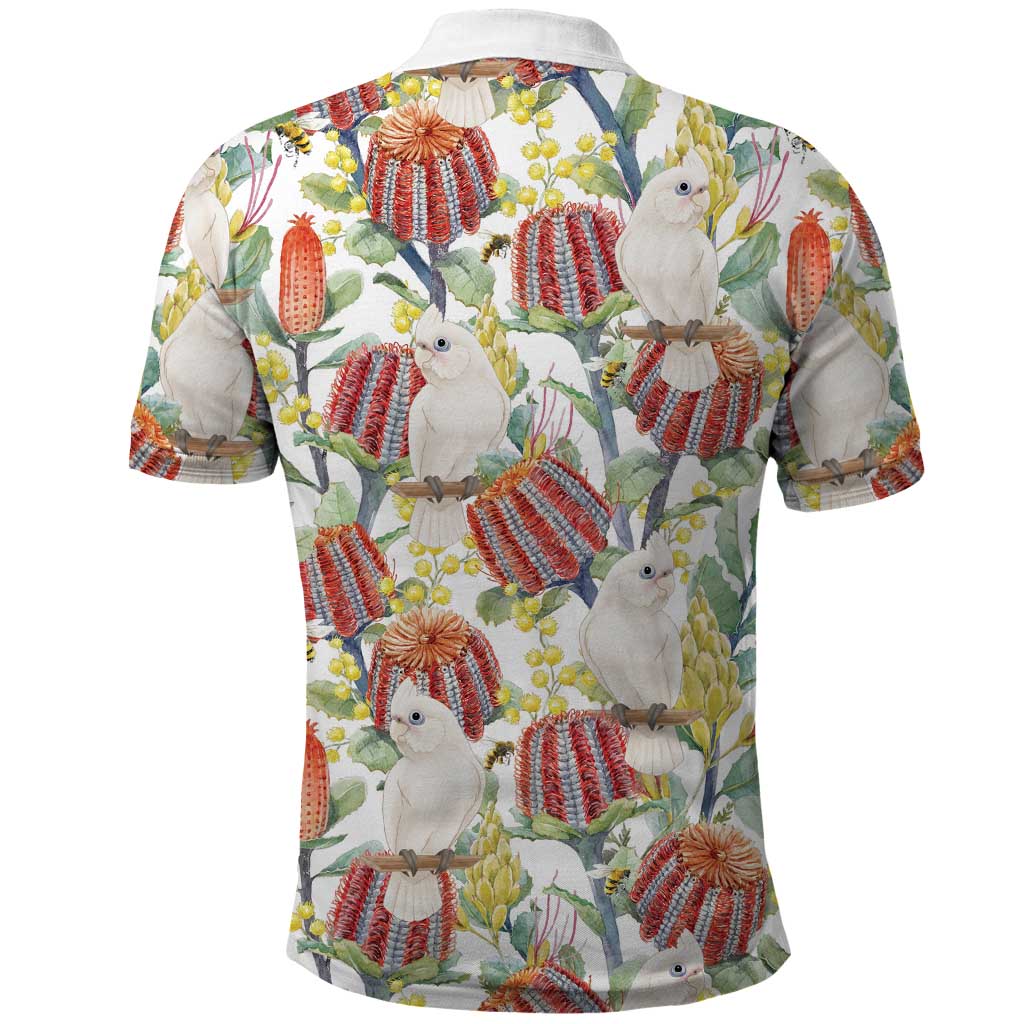 Little Corella Australia Cockatoo Polo Shirt Cacatua Sanguinea Banksia Seamless White - Aussie Hoodie