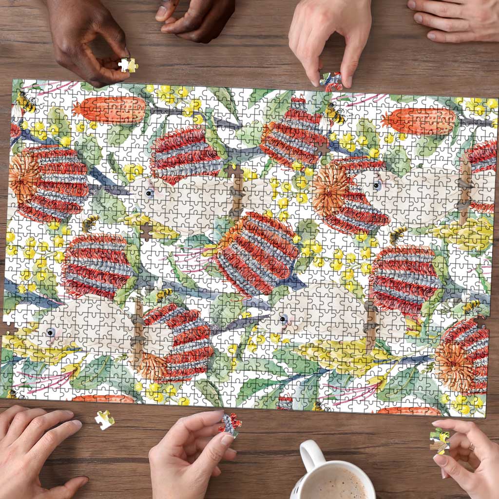 Little Corella Australia Cockatoo Puzzle Cacatua Sanguinea Banksia Seamless White - Aussie Hoodie