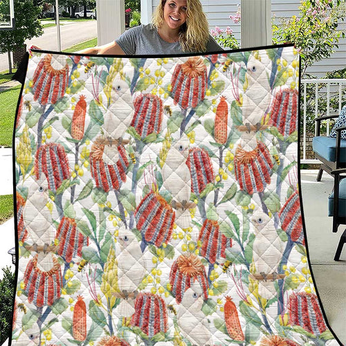 Little Corella Australia Cockatoo Quilt Cacatua Sanguinea Banksia Seamless White - Aussie Hoodie